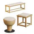 Modern Black Frame Stools And Bench With Beige Cushion For Home Interior Use 3d model