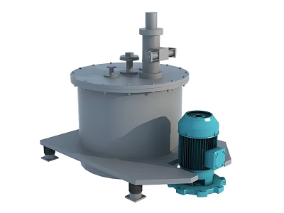 Industrial Centrifuge Equipment With Gray Cylindrical Body And Blue Motor Supporting Base 3d model