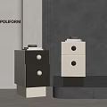 Two Modern Poliform Nightstands With Drawers Round Knobs And Stacked Items 3d model