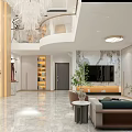Modern Duplex Living Room Interior With Bookshelves Sofa And Plants