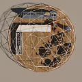 Dome Shaped Tent Interior With Wooden Tables Chairs And Modern Seating Space