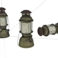 Vintage Antique Oil Lamps with Metal Frames and Glass Shades in Different Positions
