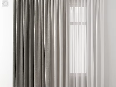 Modern Gray Curtains With White Sheer Panels For Window Interior Decor 3d model