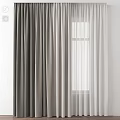 Modern Gray Curtains With White Sheer Panels For Window Interior Decor 3d model