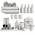 Daily Washing And Bath Essentials With Towels Soap Bottles Candles Shaving Brushes And Toiletry Bag