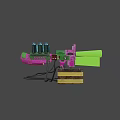 Sci Fi Weapon With Pink Green Design Glowing Green Energy Cells Firing Laser Beam
