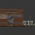 Cartoon Scene of Small Wooden House with Roof CAT Sign Table Chairs and Welcome Mat