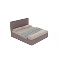 Double Bed with Pink Upholstered Headboard Light Colored Mattress Pillows and Throw Blanket