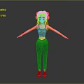 Woman with pink hair and blue sportswear in white sneakers arms outstretched 3D character