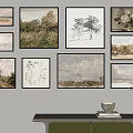 Gallery Wall With Framed Paintings And Artworks In Living Room Decor