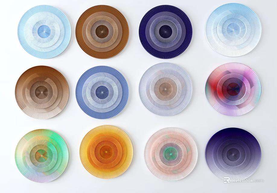 Vibrant Plate Decorations Featuring Gradient Circle Patterns In Blue Brown Purple Hues 3d model