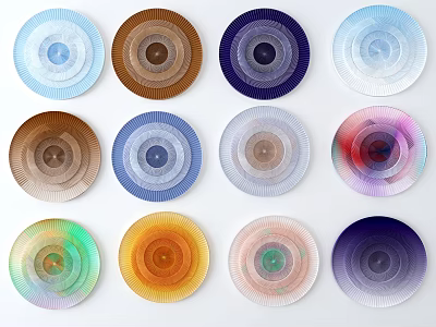 Vibrant Plate Decorations Featuring Gradient Circle Patterns In Blue Brown Purple Hues 3d model