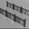 Black Metal Fence Featuring Geometric Pattern Railings And Vertical Posts 3d model