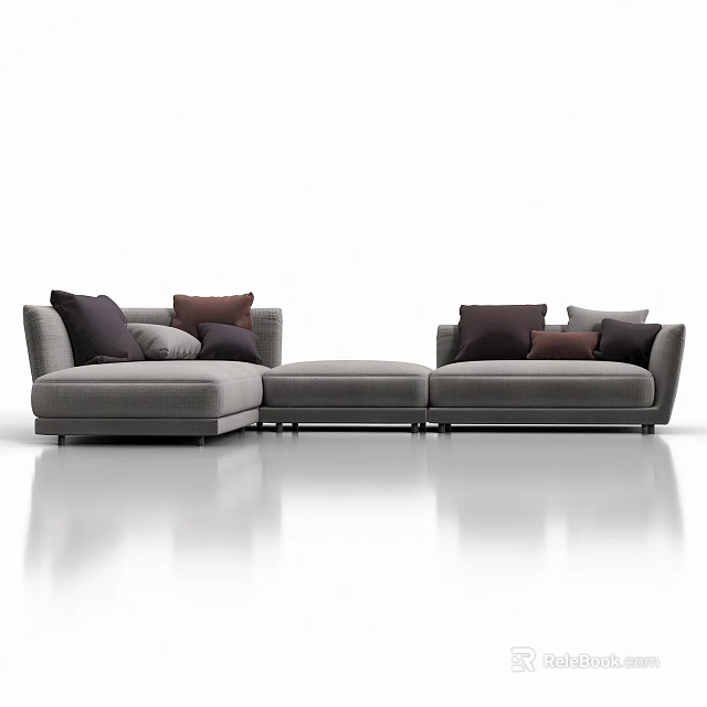 Gray Sectional Sofa with Multiple Neutral Tones Pillows in Modern Sleek Design 3d model