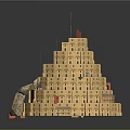 Detailed Miniature Mountain Building Model With Yellow Red Structure Rock Base And Multi Level Design