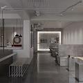 Modern Cafe Interior Design With Open Layout Bar Counter Gray Seating And Pendant Lights