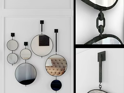 Wall Mounted Circular Mirrors With Black Metal Frames And Decorative Design 3d model