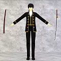 Game and Movie Character in Black Outfit With Gold Trim and Two Swords