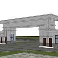 Grand Stone Entrance Gate With Pillars Lawn And Blue Sky Background