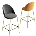 Modern Bar Stools Black and Orange Upholstered with Gold Metal Frame for Contemporary Interior