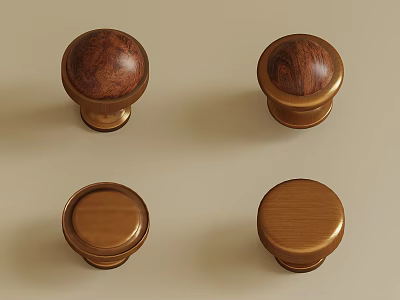 Decorative Furniture Knobs With Wooden Top And Brass Metal Base Set 3d model