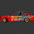 Red Racing Car Featuring Yellow Silver Livery Rear Spoiler And Sporty Wheels