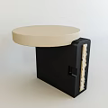 Modern Round Side Table With Beige Top And Black Geometric Base Design 3d model
