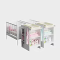 White Baby Crib with Matching Changing Tables Storage Shelves Pink Blue Towels and Baby Supplies