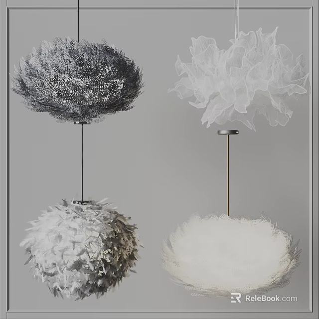 Decorative Modern Chandeliers With Various Textured Gray And White Design Styles 3d model 