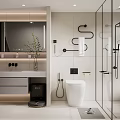 Modern Bathroom Interior Design With Vanity Mirror Toilet Glass Shower And Tiled Walls