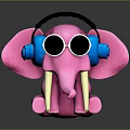 Cute Pink Elephant Toy Wearing Blue Headphones Black Sunglasses And White Tusks