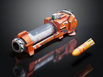 Orange Rocket Booster And Yellow Spacecraft Component In Cosmic Technology Design 3d model