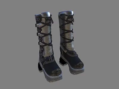 High Top Lace Up Boots With Metallic Accents And Thick Durable Sole 3d model
