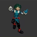 Anime Character Action Figure Featuring Green Hair Teal Costume Red Belt Black Shoes Jumping Pose