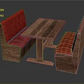 Red Upholstered Public Booth Seats With Wooden Frame And Table Top
