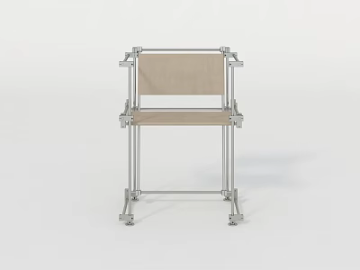 Modern Minimalist Single Chair With Silver Metal Frame And Light Colored Seat 3d model