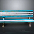 Architectural Outdoor Weathered Blue And White Wooden Slat Bench With Stone Legs
