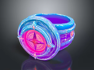 Futuristic Circular Device With Neon Blue Pink Colors And Geometric Glowing Patterns 3d model