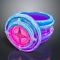 Futuristic Circular Device With Neon Blue Pink Colors And Geometric Glowing Patterns