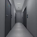 Security Monitoring Room With Gray Acoustic Walls Dual Monitor Screens And Office Desk Chair