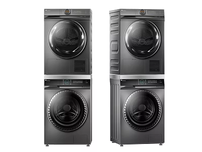 Sleek Black Front Loading Washing Machines Stackable Design Modern Home Laundry Appliances 3d model