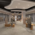 Modern Clothing Store Interior With Clothing Racks Dresses Display White Counter Lighting And Brand Logo