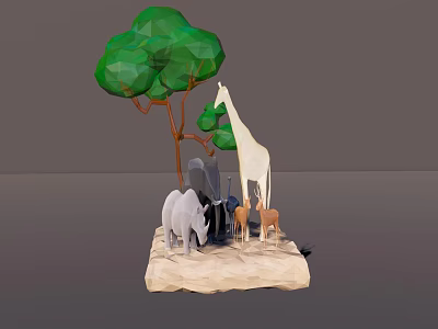 Reptile Models In 3D Wildlife Scene With Green Trees Giraffes And Elephants 3d model