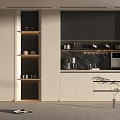 Modern Open Kitchen Wine Cabinet With Glass Doors Metal Racks And Wine Bottles