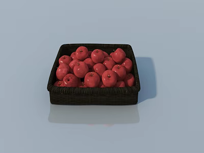 Fresh Red Apples in a Black Basket on Light Blue Background 3d model