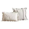 Collection of Stylish Striped and Ruffled Edge Pillows in Gray and Beige Tones