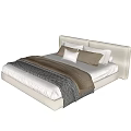 Modern Double Bed With Upholstered Headboard Soft Bedding And Decorative Pillows 3d model