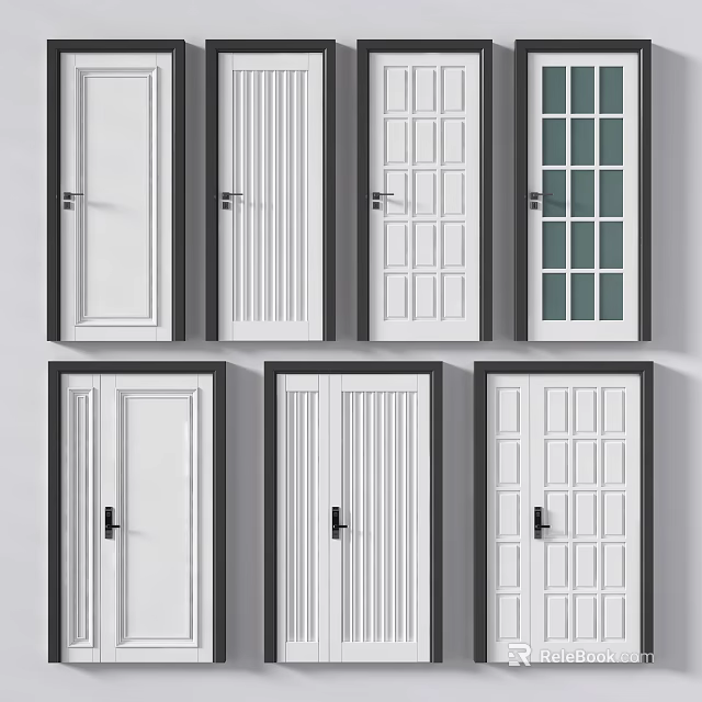 Hinged Doors With Various Panel Patterns And Glass Inserts For Home Interior 3d model