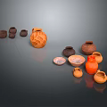 Traditional Ceramic Pottery Display With Various Sizes Orange Vases And Decorative Jars