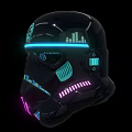 Black Futuristic Helmet With Imperial Logo And Neon Blue Pink Lights